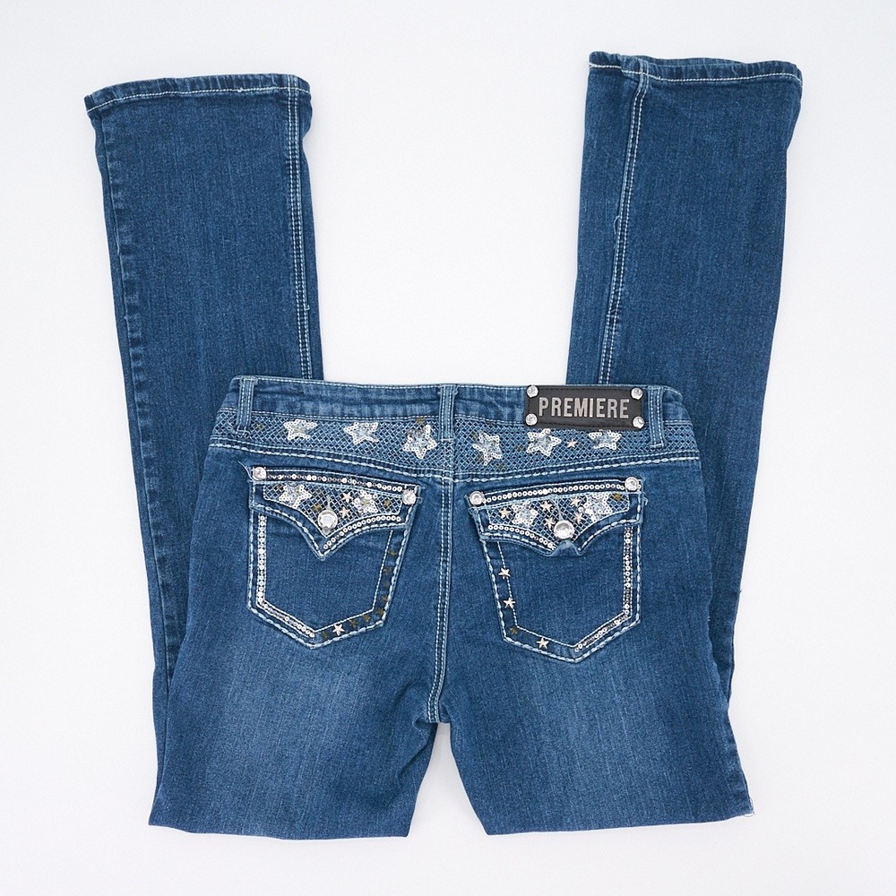 Premiere by rue21 Blue Jeans Slim Bootcut Star Sequin Rhinestone Pockets